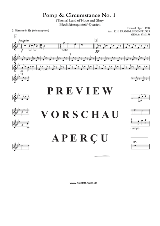 Produktgalerie: Seite 10 von 20 Thema aus Pomp and Circumstance No. 1 Quintett, variable Besetzung, , 