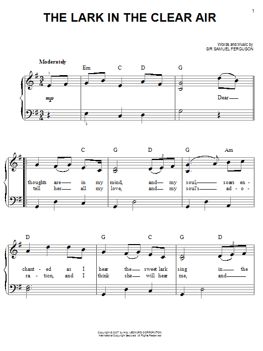 Produktgalerie: Seite 1 von 1 The Lark In The Clear Air, Sir Samuel Ferguson, Klavier