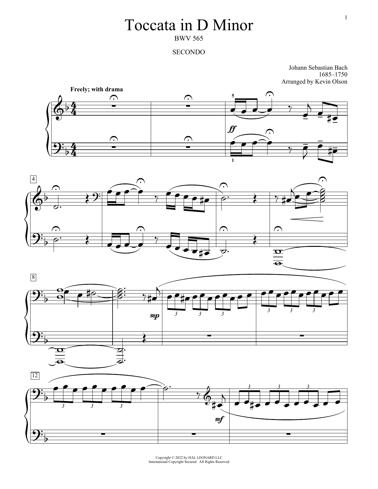 Produktgalerie: Seite 1 von 1 Toccata In D Minor, BWV 565 (arr. Kevin Olson), Johann Sebastian Bach, Klavier