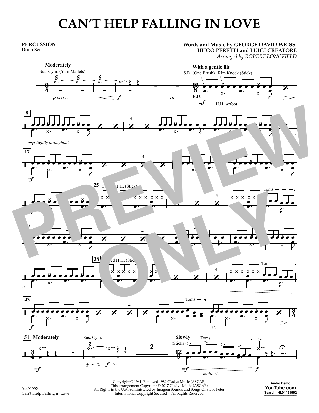 Produktgalerie: Seite 1 von 1 Can't Help Falling in Love - Percussion, Elvis Presley, UB40