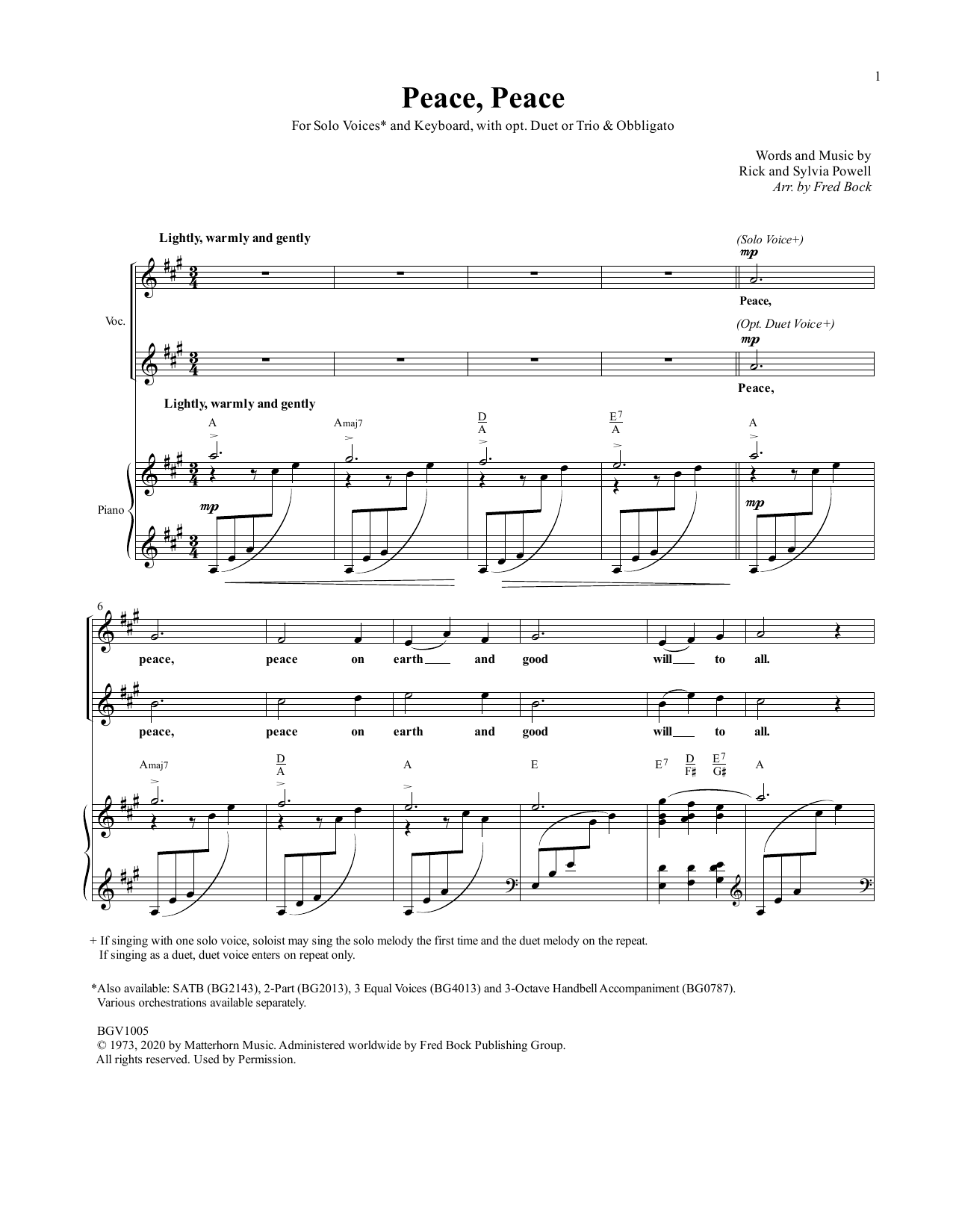 Product gallery: Page 1 of 1 Peace, Peace, Fred Bock