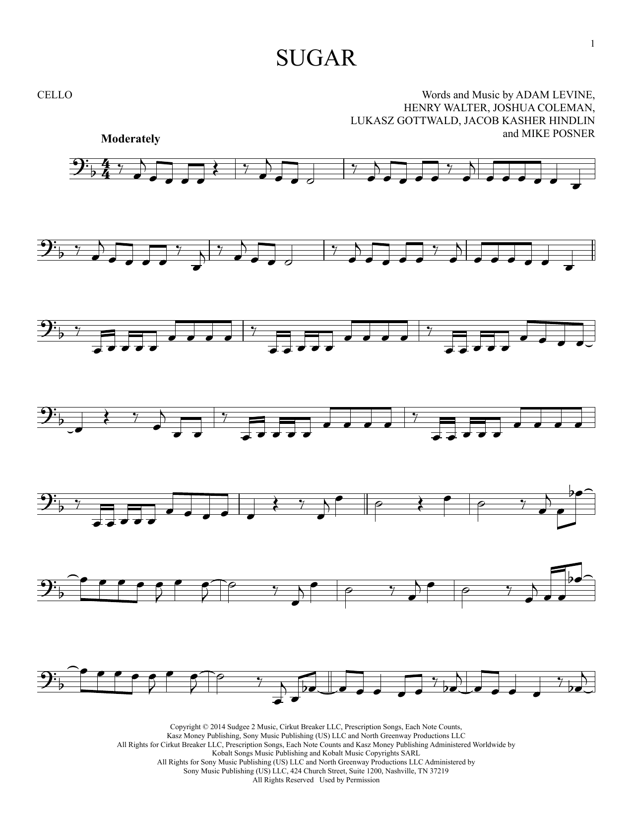 Produktgalerie: Seite 1 von 1 Sugar, Maroon 5, Violoncello