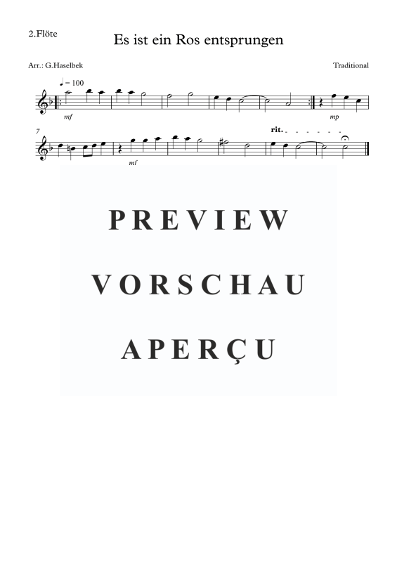 Produktgalerie: Seite 4 von 6 Es ist ein Ros entsprungen, , Flötenquartett