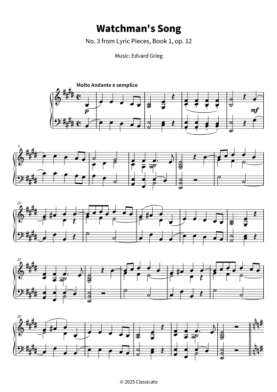 Product gallery: Page 1 of 6 Watchman´s Song - No. 3 from Lyric Pieces, Book 1, op. 12, , Piano Solo