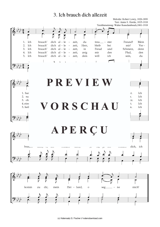 Product picture to: Ich brauch dich allezeit  Robert Lowry, 1826-1899 / Annie S. Hawks, 1835-1918