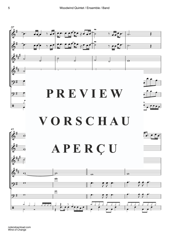 Product gallery: Page 8 of 11 Wind of Change, Scorpions, Woodwind Quintet/Ensemble/Band – Electric Bass and Drum Set (Optional)","Detected_source_language":"De