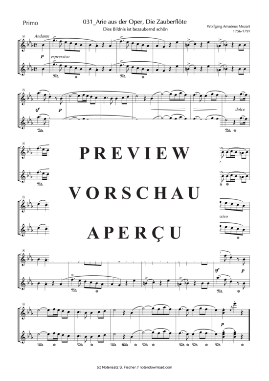 gallery: Arie aus der Oper, Die Zauberflöte Dies Bildnis ist bezaubernd schön , , (Klavier vierhändig) 