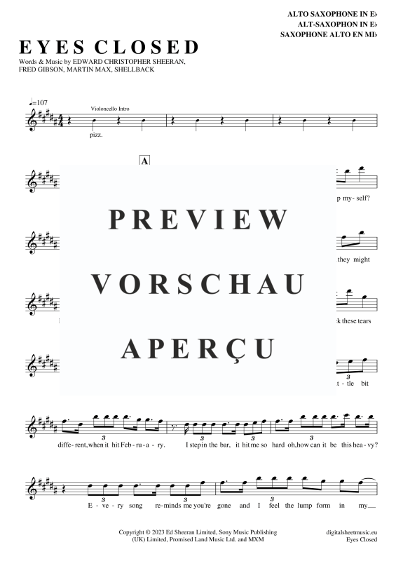 Product gallery: Page 2 of 5 Eyes Closed , Sheeran, Ed, Alto Saxophone