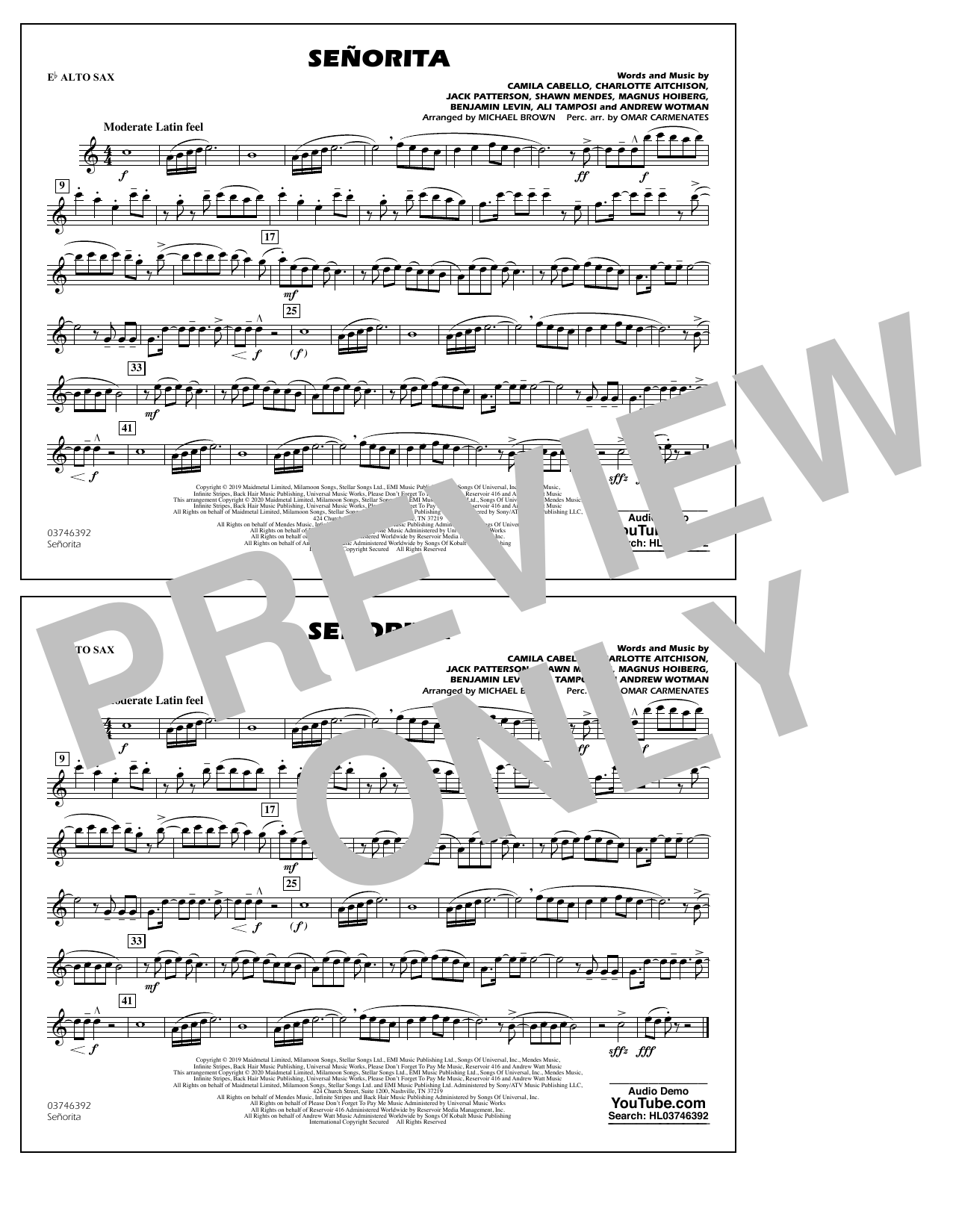 Produktbild zu: Señorita (arr. Carmenates and Brown) - Eb Alto Sax