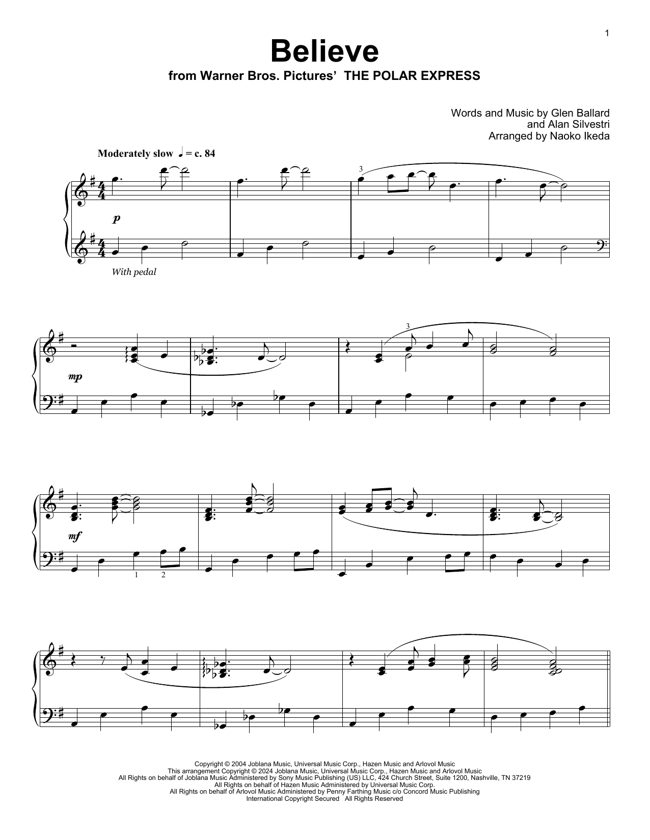 Produktgalerie: Seite 1 von 1 Believe (from The Polar Express) (arr. Naoko Ikeda), Josh Groban, Klavier