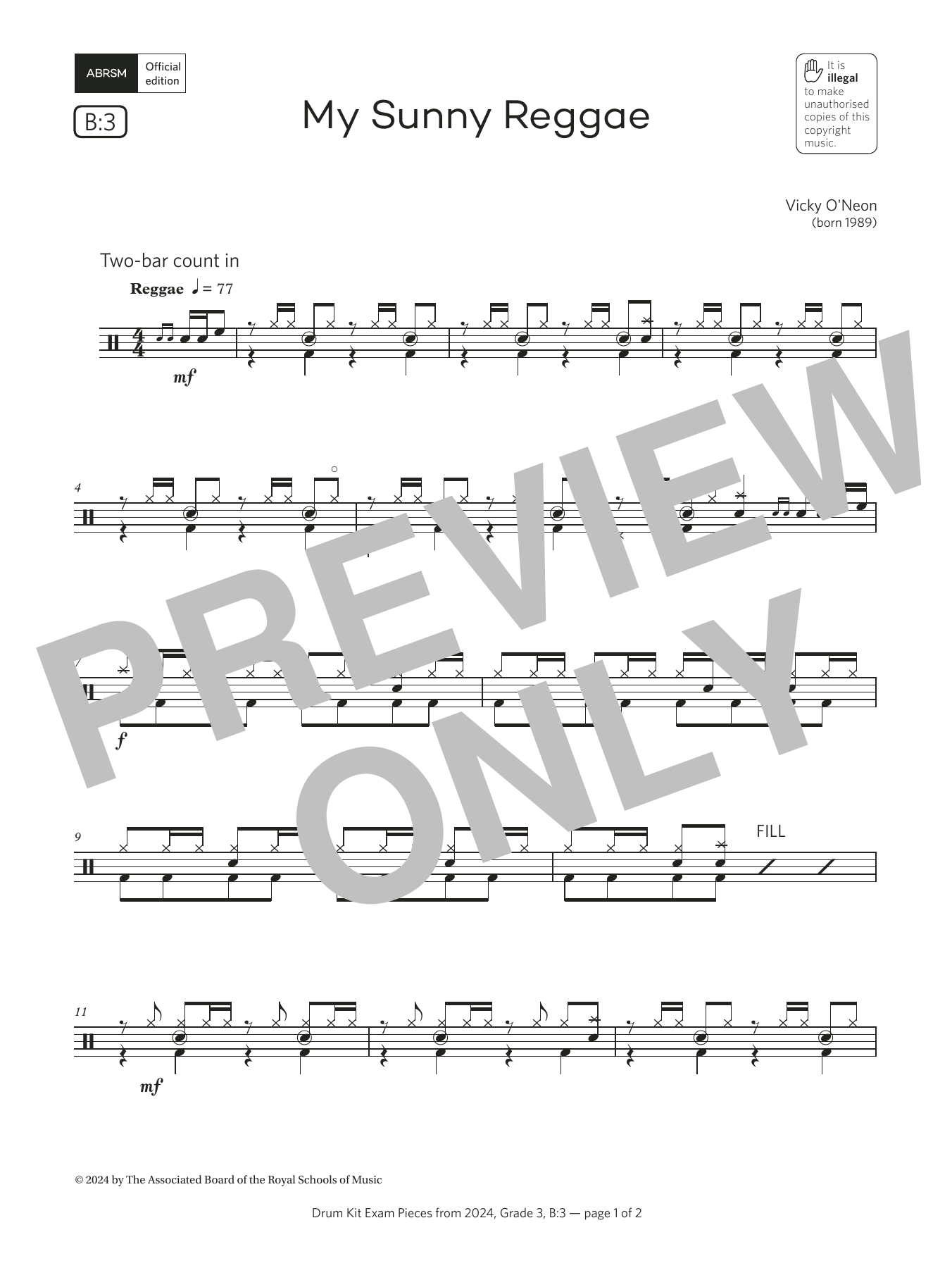 Product gallery: Page 1 of 1 My Sunny Reggae (Grade 3, list B3, from the ABRSM Drum Kit Syllabus 2024), Vicky O'Neon