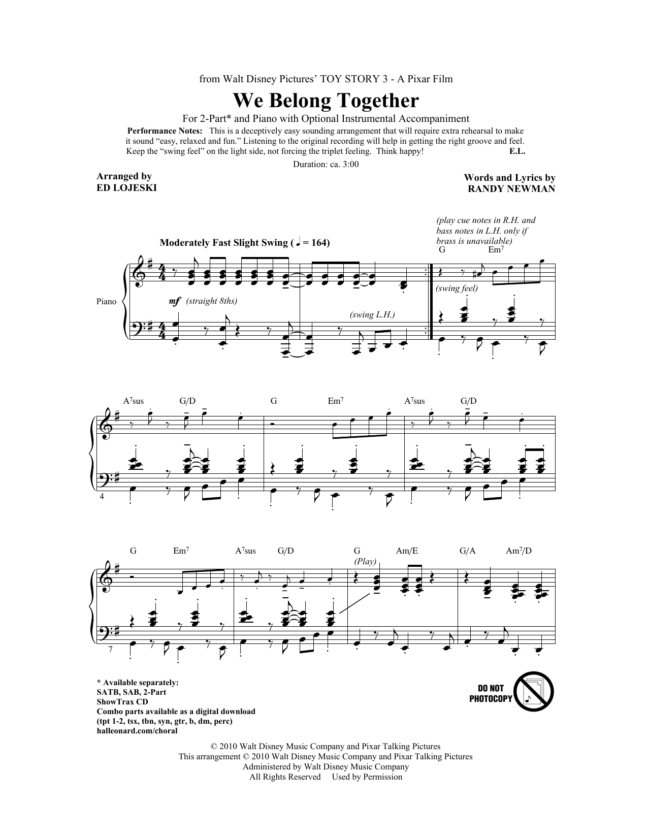 Produktbild zu: We Belong Together (from Toy Story 3) (arr. Ed Lojeski)