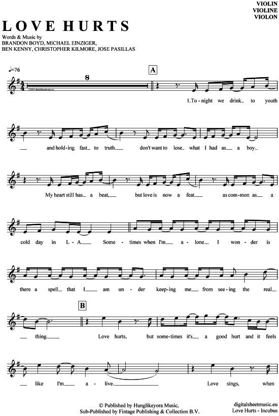 Product gallery: Page 1 of 4 Love Hurts , Incubus, (violin)