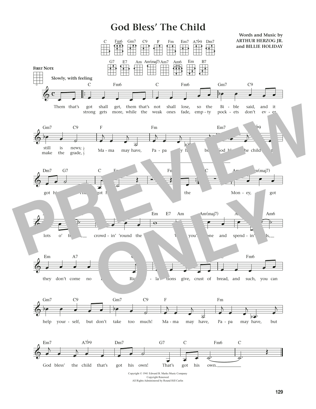 Product gallery: Page 1 of 1 God Bless' The Child (from The Daily Ukulele) (arr. Jim Beloff), Billie Holiday