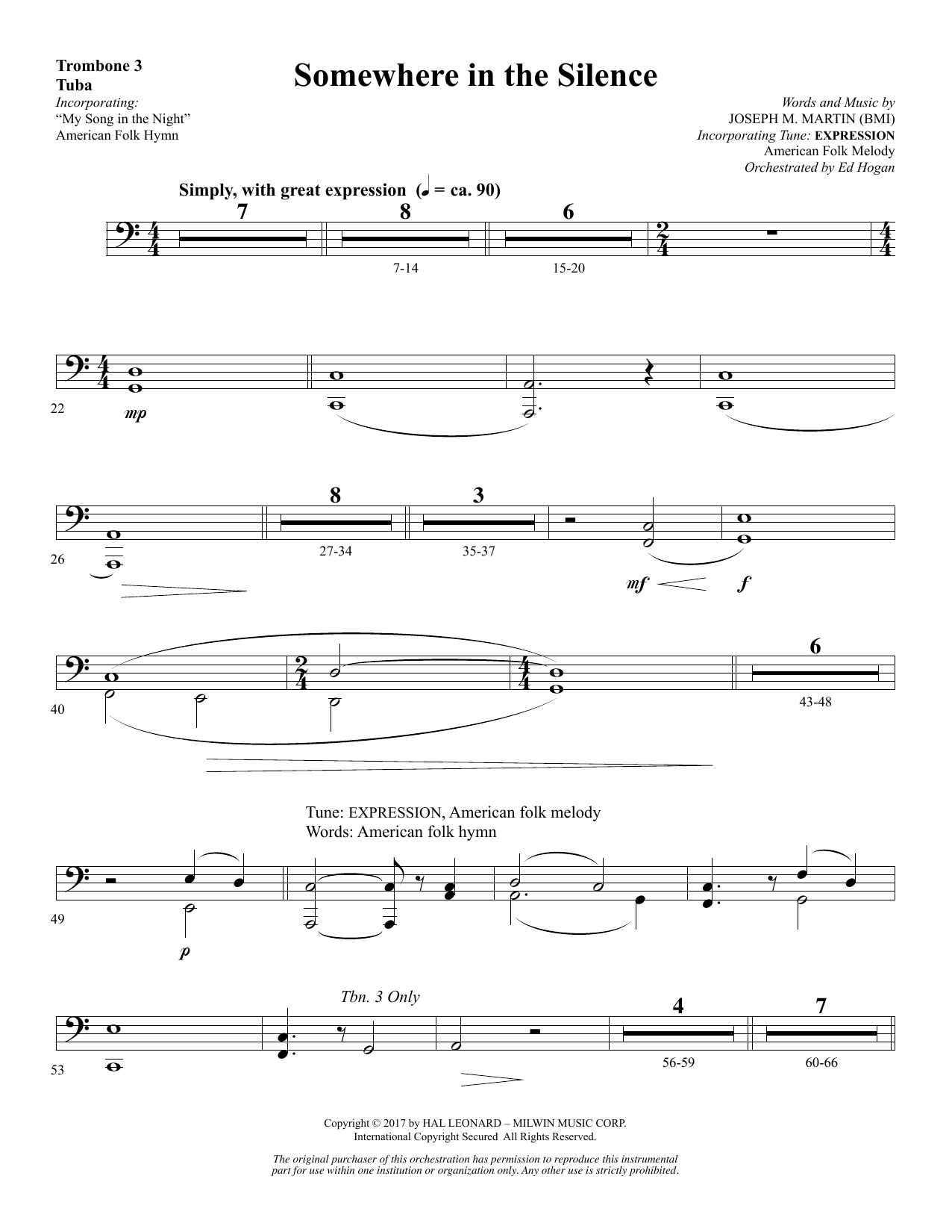 Produktbild zu: Somewhere in the Silence - Trombone 3/Tuba