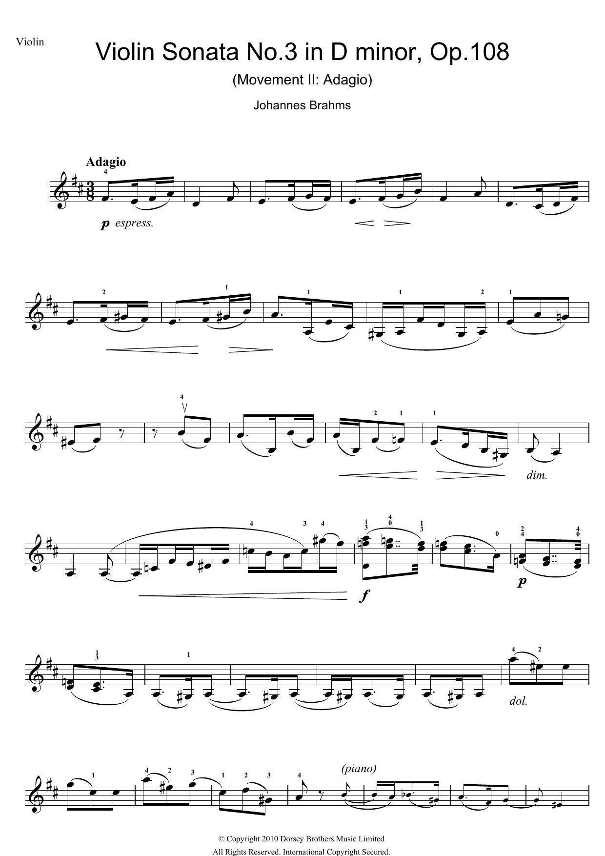 Product gallery: Page 1 of 1 Violin Sonata, Op. 108 No. 3 (2nd Movement: Adagio), Johannes Brahms