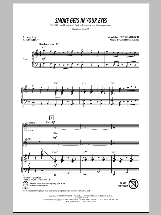 Produktgalerie: Seite 1 von 1 Smoke Gets In Your Eyes (arr. Kirby Shaw), Jerome Kern, Chor