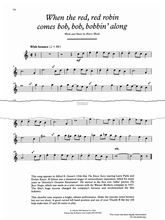 gallery: When The Red, Red, Robin (Comes Bob, Bob Bobbin' Along), Harry Woods, Flöte, Klavier