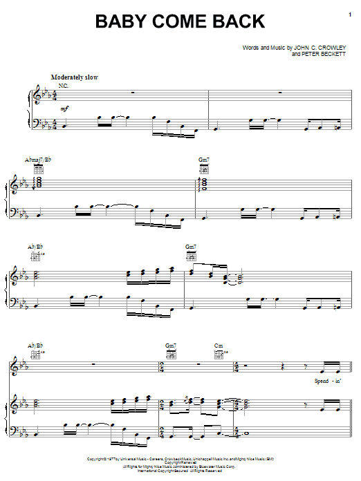 Produktgalerie: Seite 1 von 1 Baby Come Back, Player, Gesang, Gitarre, Klavier