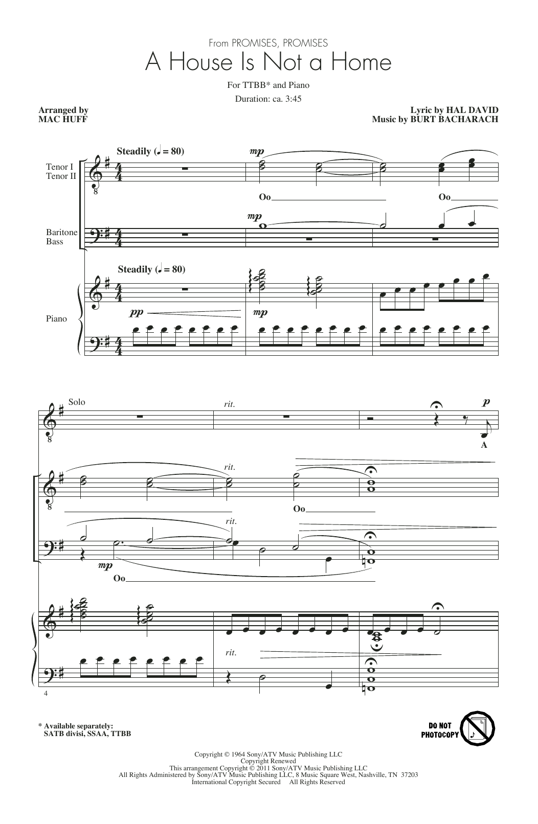 Produktbild zu: A House Is Not A Home (arr. Mac Huff)