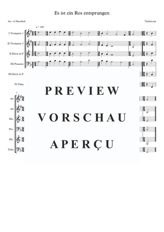 Produktgalerie: Seite 2 von 8 Es ist ein Ros entsprungen, , (Blechbläserquartett)