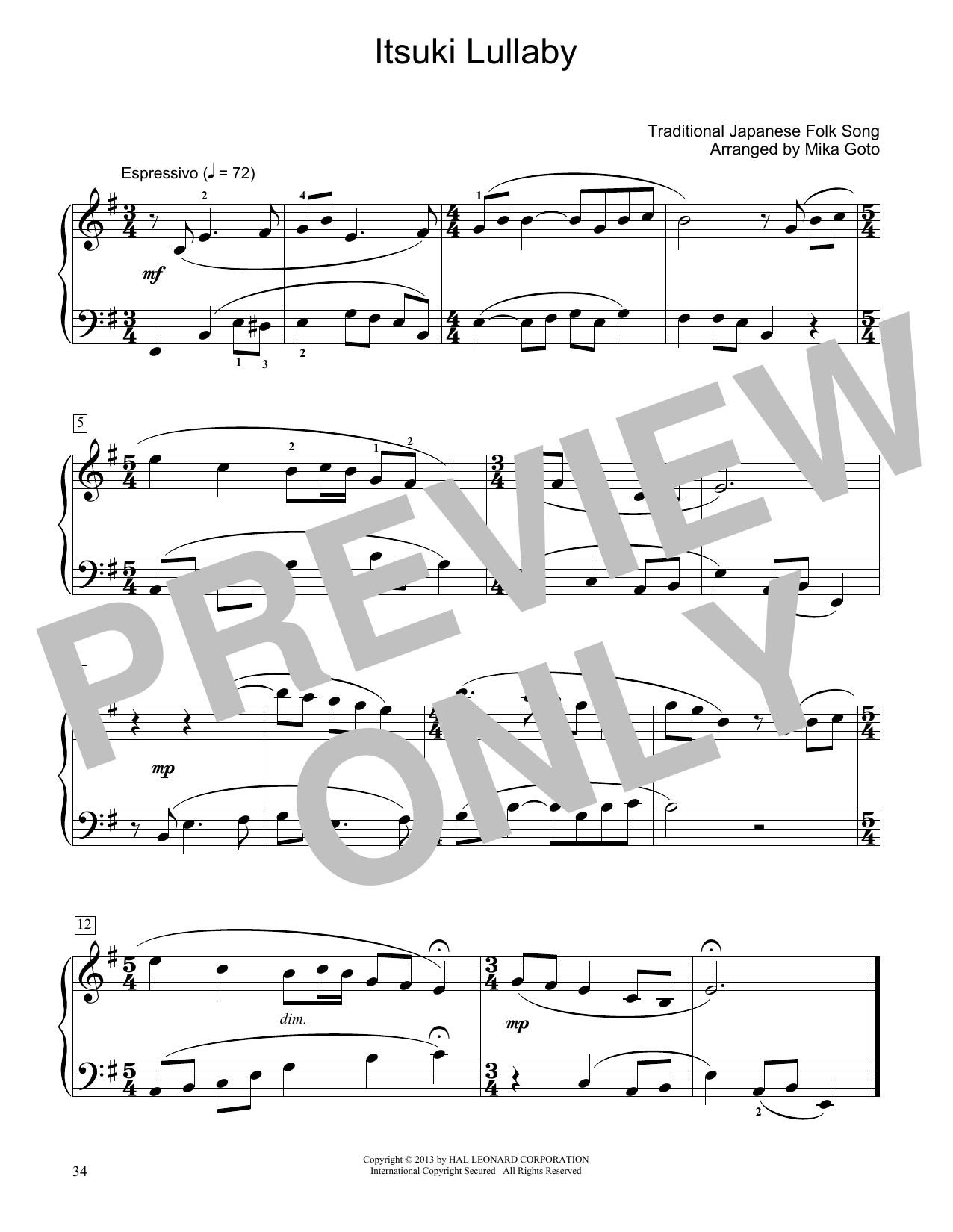 Product gallery: Page 1 of 1 Itsuki Lullaby (arr. Mika Goto), Traditional Japanese Folk Song