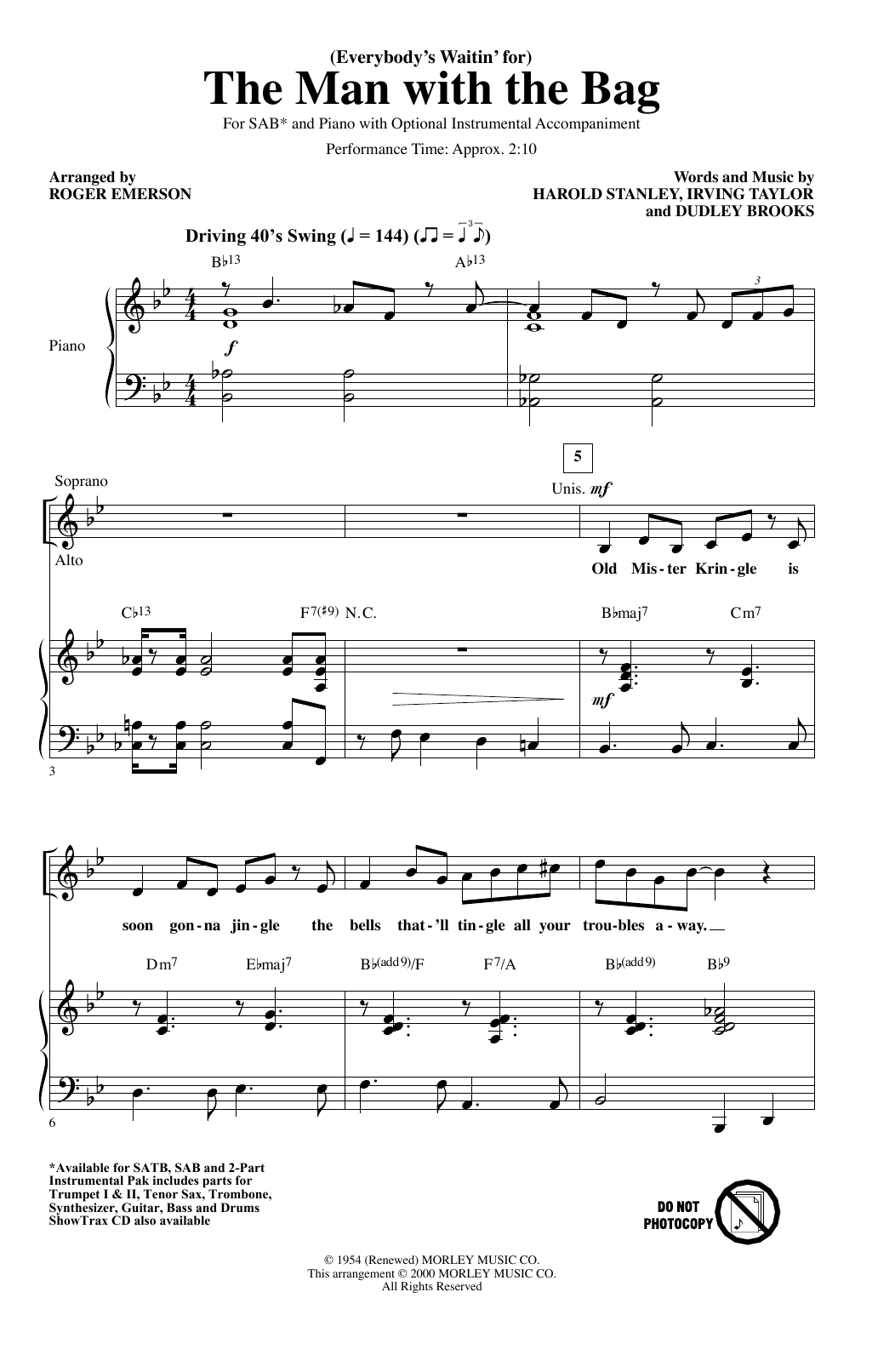 Produktbild zu: (Everybody's Waitin' For) The Man With The Bag (arr. Roger Emerson)