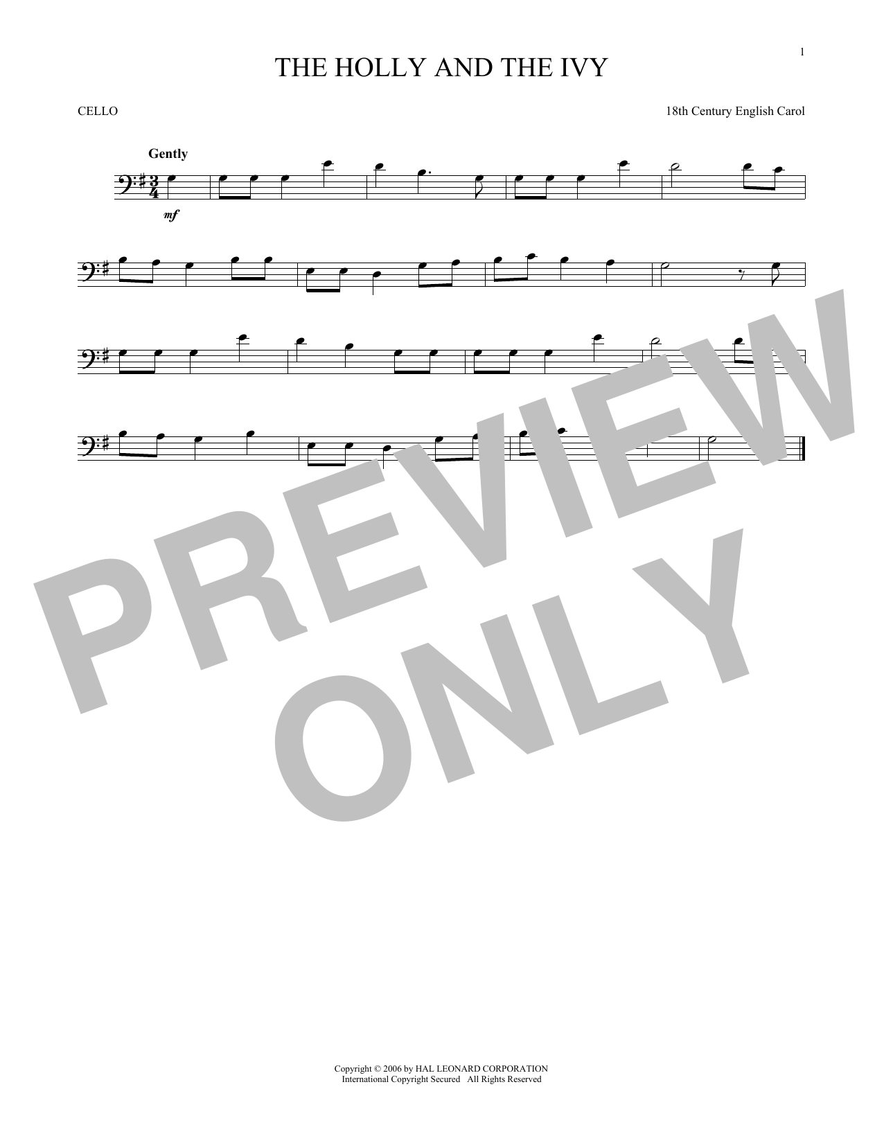 Produktgalerie: Seite 1 von 1 The Holly And The Ivy, 18th Century English Carol, Violoncello