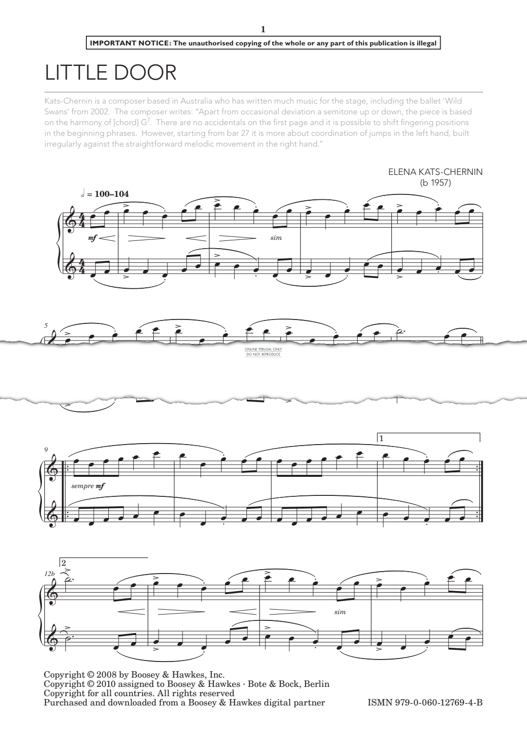 Produktgalerie: Seite 1 von 1 Little Door, Elena Kats-Chernin, Klavier