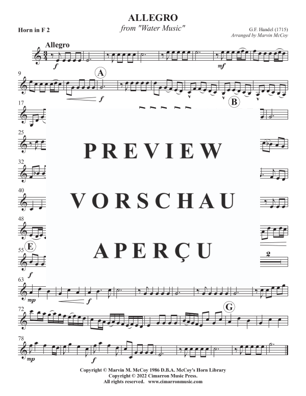 Product gallery: Page 8 of 10 Allegro from Water Music, , Horn Quartet