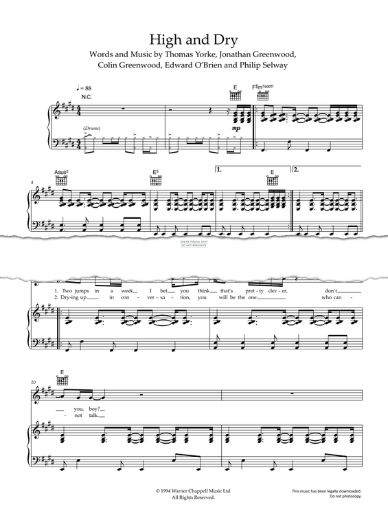 Produktgalerie: Seite 1 von 1 High & Dry, Radiohead, Gesang, Gitarre, Klavier