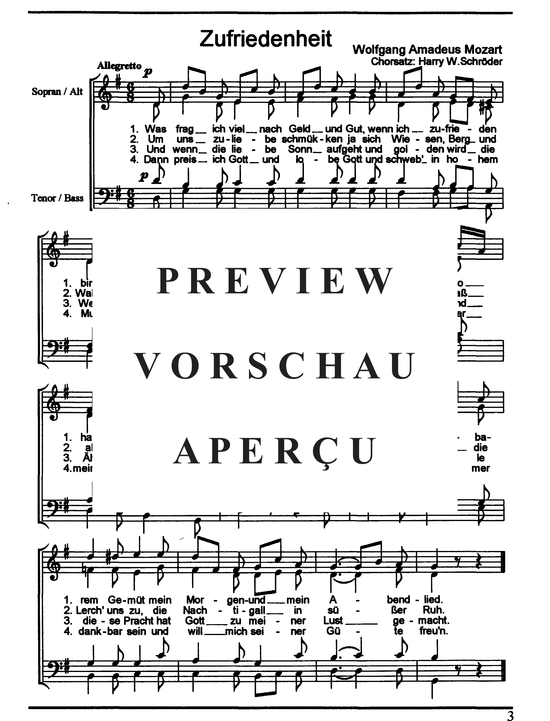 Product picture to: Zufriedenheit W. A. Mozart (Satz: Schröder, Harry W.)