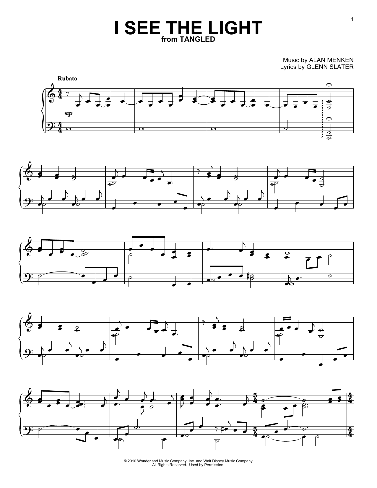Product gallery: Page 1 of 1 I See The Light (from Tangled), Alan Menken