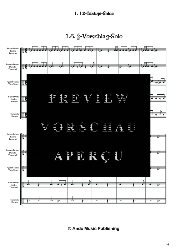 gallery: Solos für Marschtrommler - Band 2, , 40 Solo Stücke für erweiterte Marschbesetzung: Kleine Trommel, Parade Trommel, Große Trommel, Tom Toms und Becken