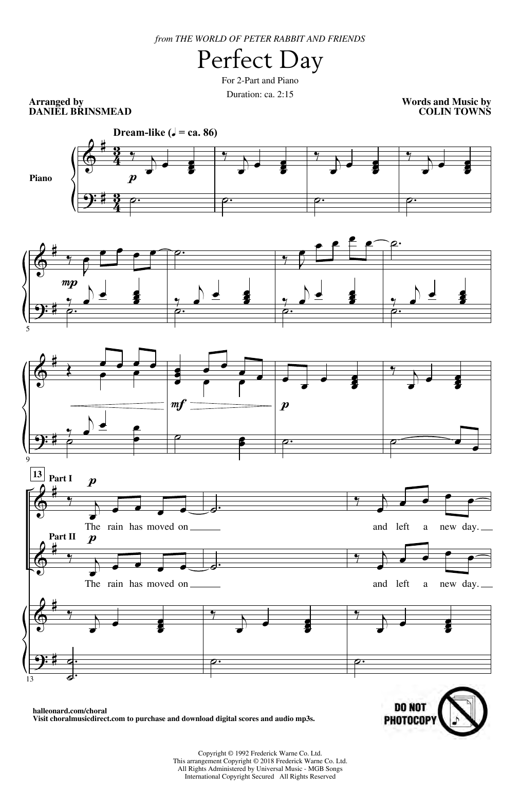 Produktbild zu: Perfect Day (Theme From The World Of Peter Rabbit And Friends) (arr. Daniel Brinsmead)