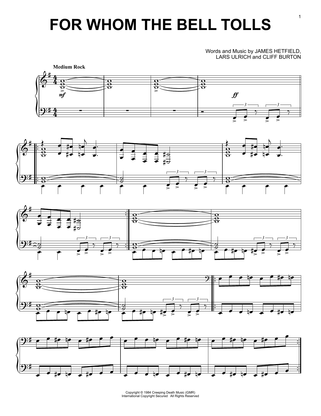 Produktgalerie: Seite 1 von 1 For Whom The Bell Tolls, Metallica, Klavier