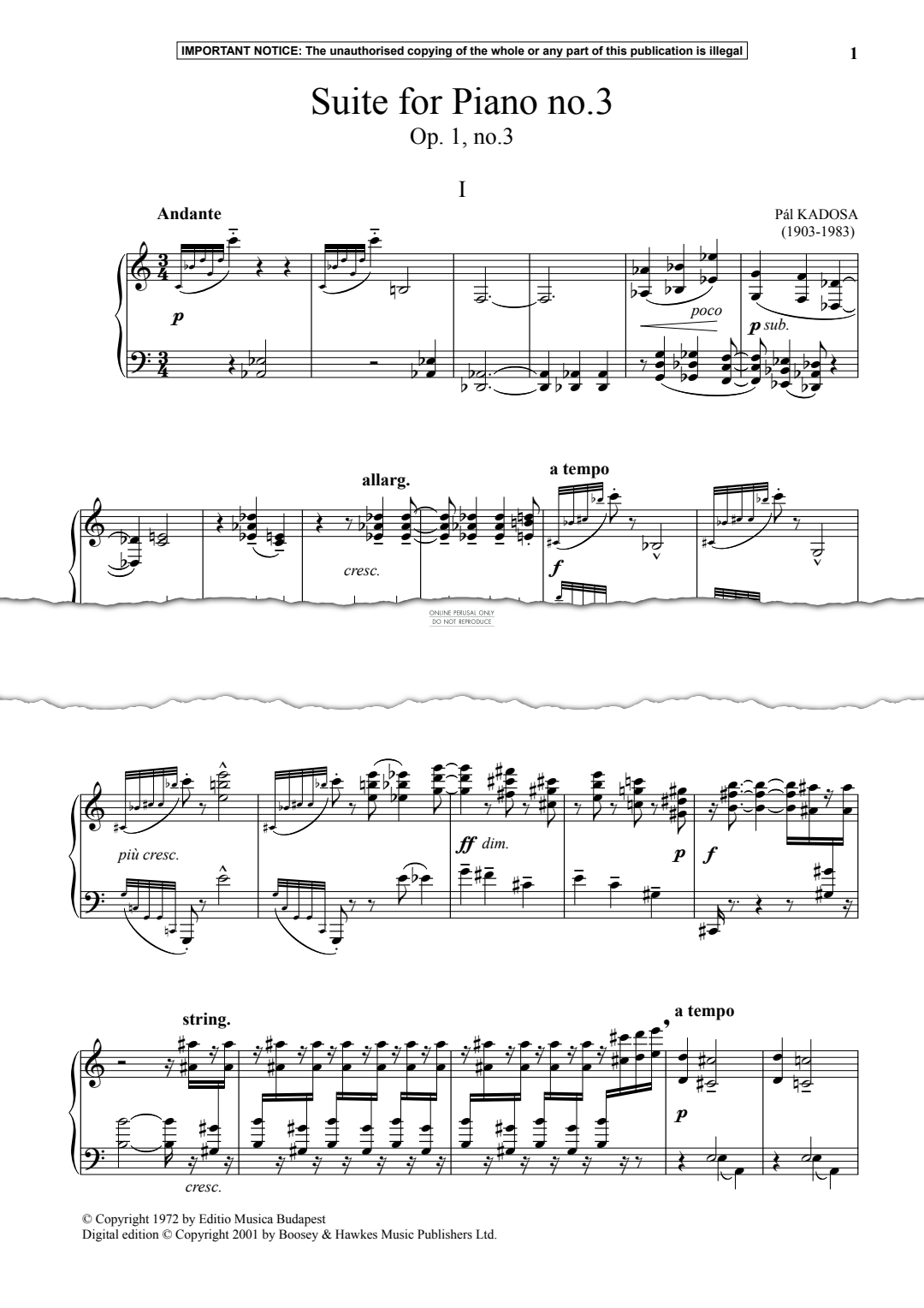 Produktgalerie: Seite 1 von 1 I from Suite for Piano No.3, Op. 1, No.3, Pal Kadosa, Klavier