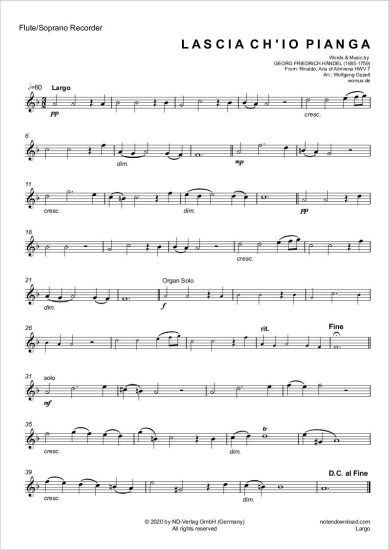 Product gallery: Page 5 of 5 Largo (Rinaldo: Arie der Almirena) , ,  (flute/soprano recorder + organ)