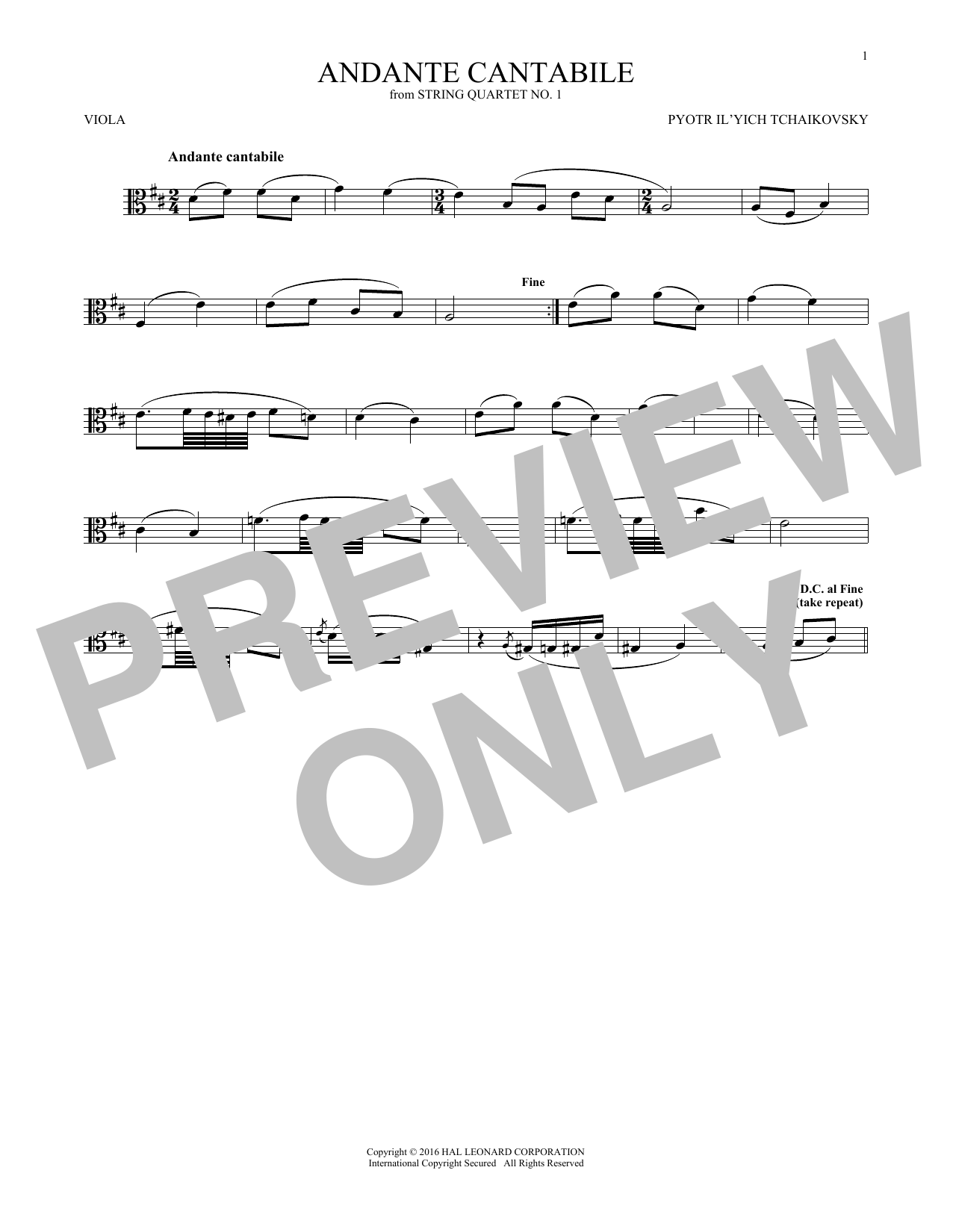 Product gallery: Page 1 of 1 Andante Cantabile, Pyotr Il'yich Tchaikovsky
