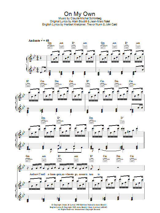 Produktgalerie: Seite 1 von 1 On My Own (from Les Miserables), Alain Boublil, Gesang, Gitarre, Klavier