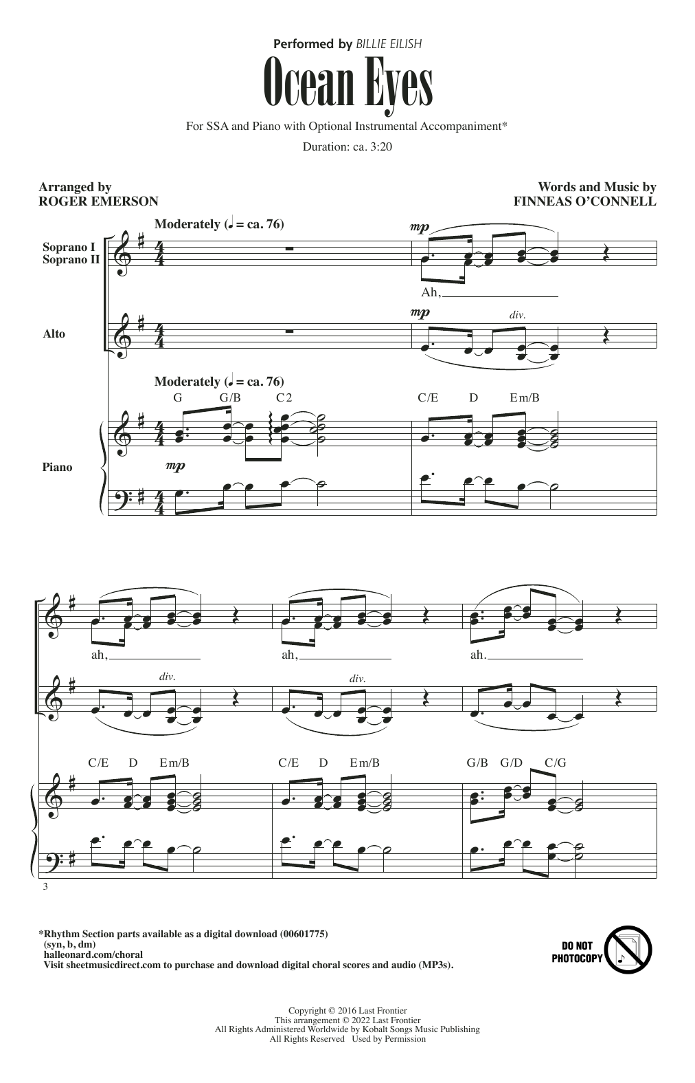 Produktgalerie: Seite 1 von 1 ocean eyes (arr. Roger Emerson), Billie Eilish, Chor