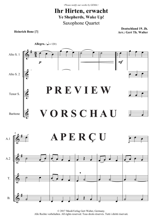 gallery: Ihr Hirten, erwacht , , (Saxophon Quartett)