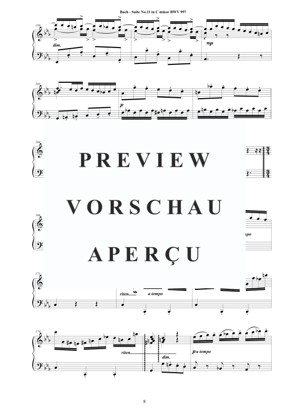 Produktgalerie: Seite 9 von 11 Suite No.11 in -Moll BWV 997 - Complete Piano Version, , Klavier Solo