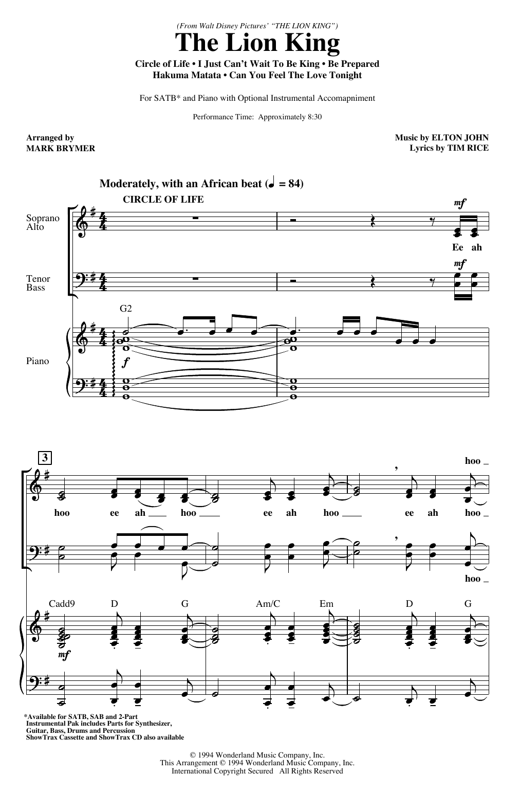 Product picture to: The Lion King (Medley) (arr. Mark Brymer)