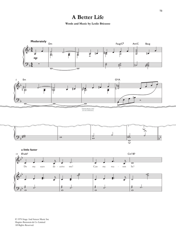 Produktgalerie: Seite 1 von 1 A Better Life (from Scrooge), Leslie Bricusse, Gesang, Klavier