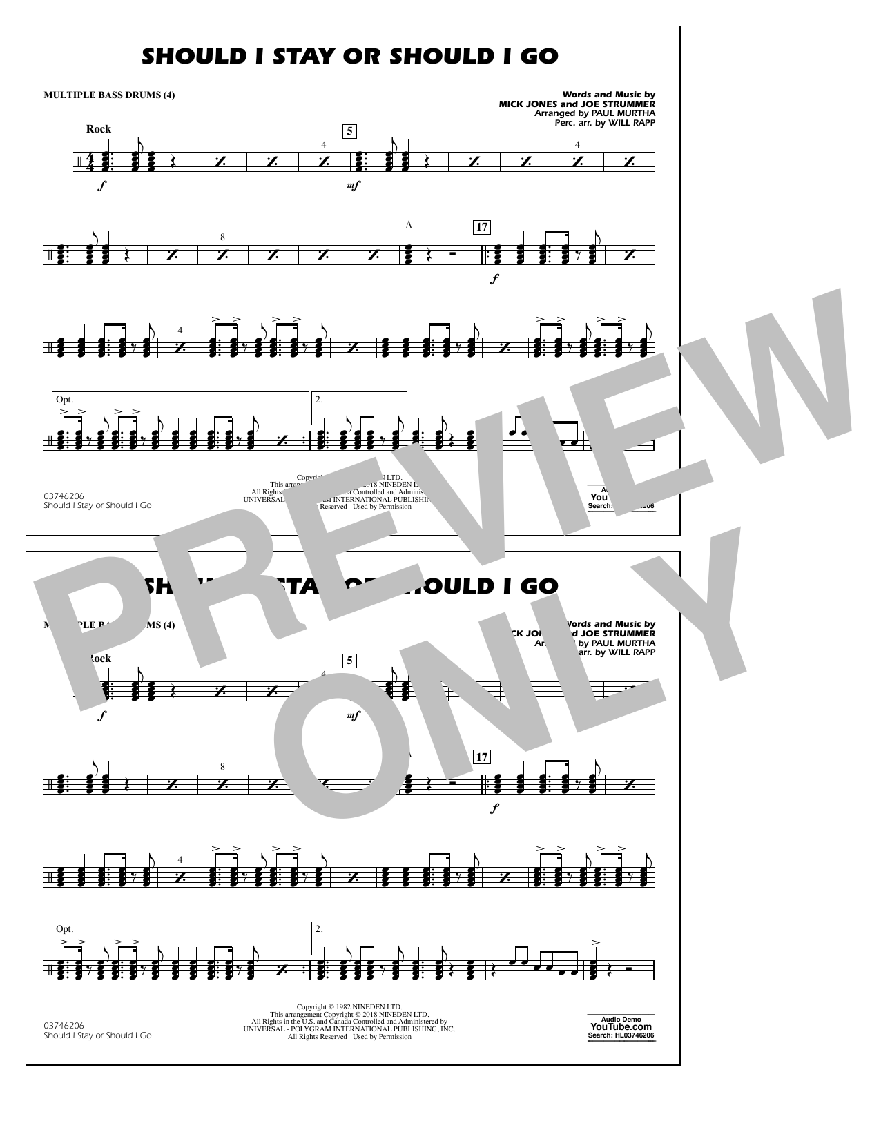 Product picture to: Should I Stay Or Should I Go - Multiple Bass Drums