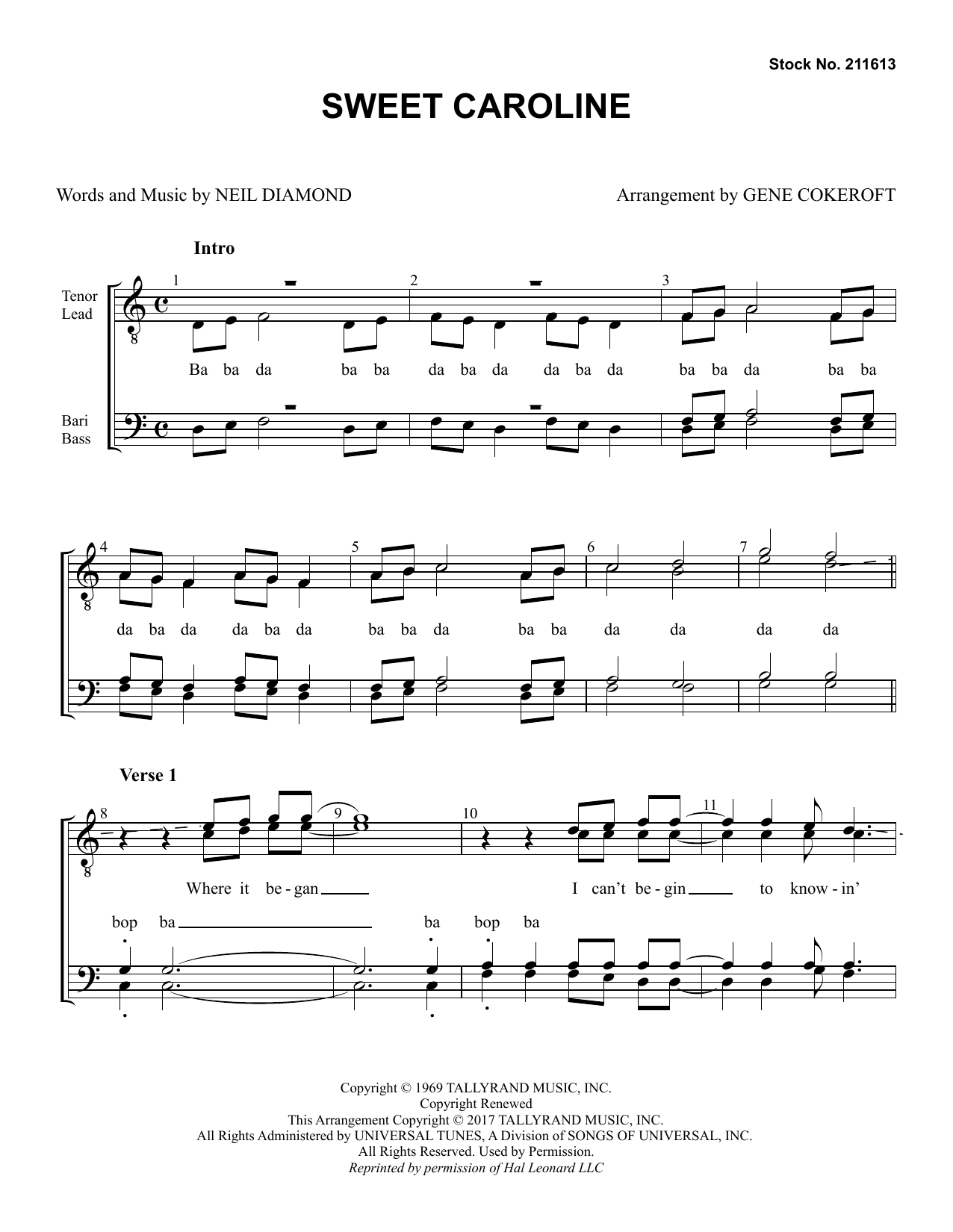 Product picture to: Sweet Caroline (arr. Gene Cokeroft)