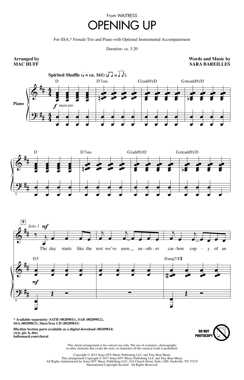 Produktgalerie: Seite 1 von 1 Opening Up (from Waitress The Musical) (arr. Mac Huff), Sara Bareilles, Chor