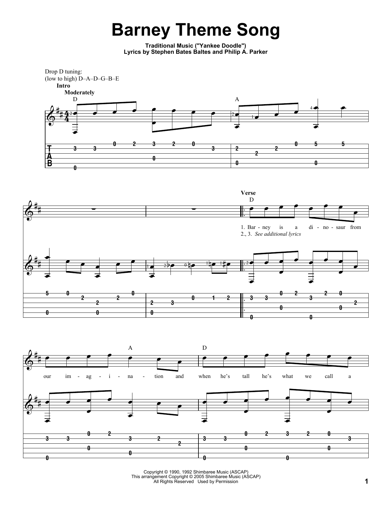 Produktgalerie: Seite 1 von 1 Barney Theme Song (from Barney), Stephen Bates Baltes and Philip A. Parker, Gitarre
