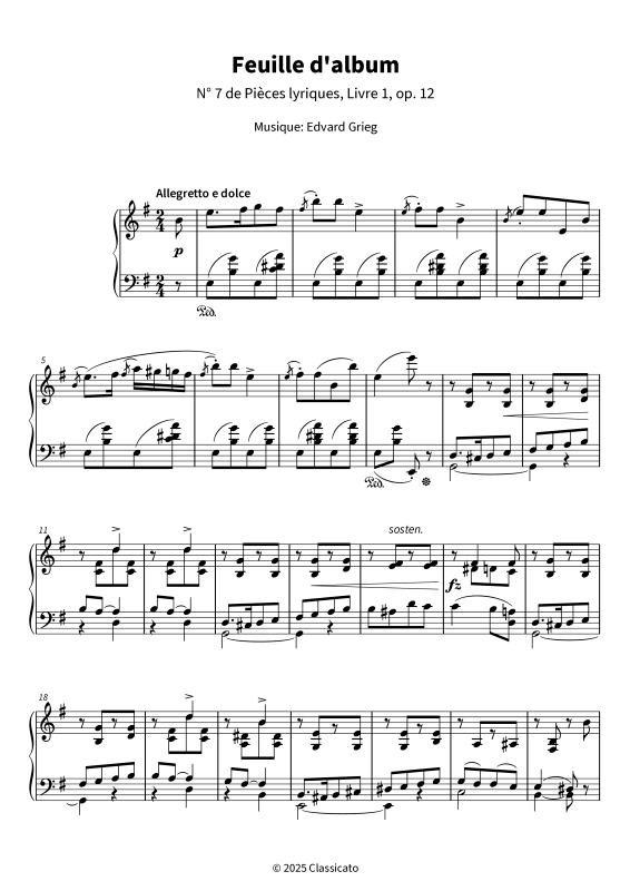 Product gallery: Page 1 of 6 Feuille d'album - N° 7 de Pièces lyriques, Livre 1, op. 12, , Piano Solo